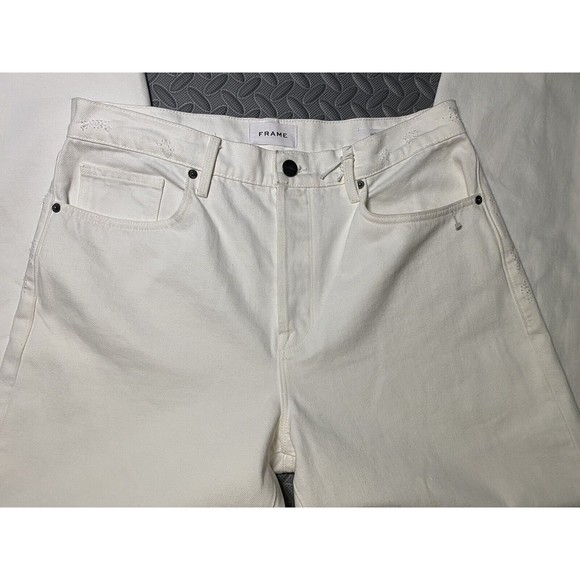 New FRAME Le Original Front-Cuff Cropped WHITE HIGH RISE STRAIGHT Fit Jeans Sz31 - Picture 9 of 12